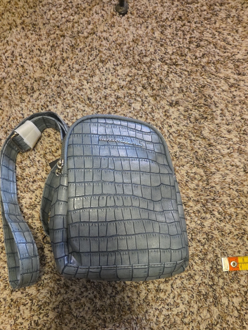 French Connection Denim Croc-Texture Sling Bag